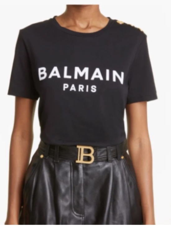 Balmain Tops - Balmain Paris Women's Black Button Shoulder Short Sleeve Logo T-Shirt Size L